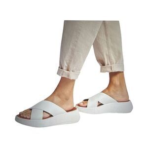 Fitflop F-Mode Leather Flatform Cross Slides. Cream